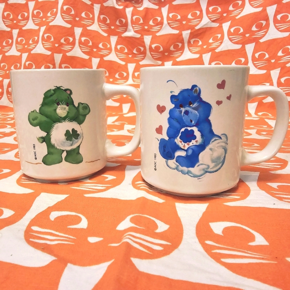 Care Bears Vintage rare unused Mugs, Good Luck & Grumpy Bear 1983